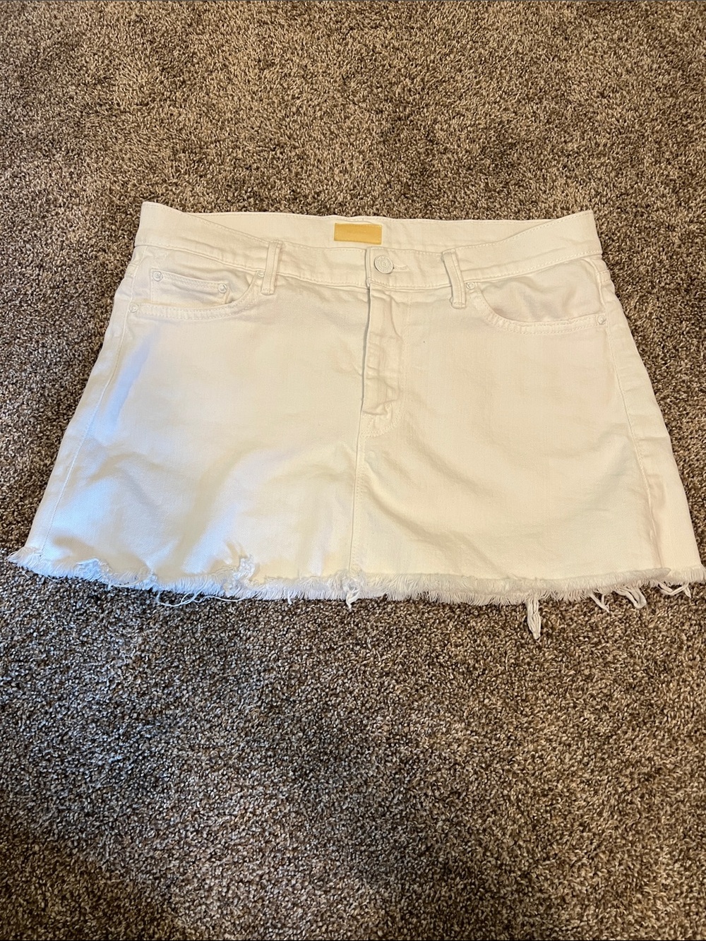 Mother A-Line Mini Fray White Denim Skirt Mirror Mirror Size 28